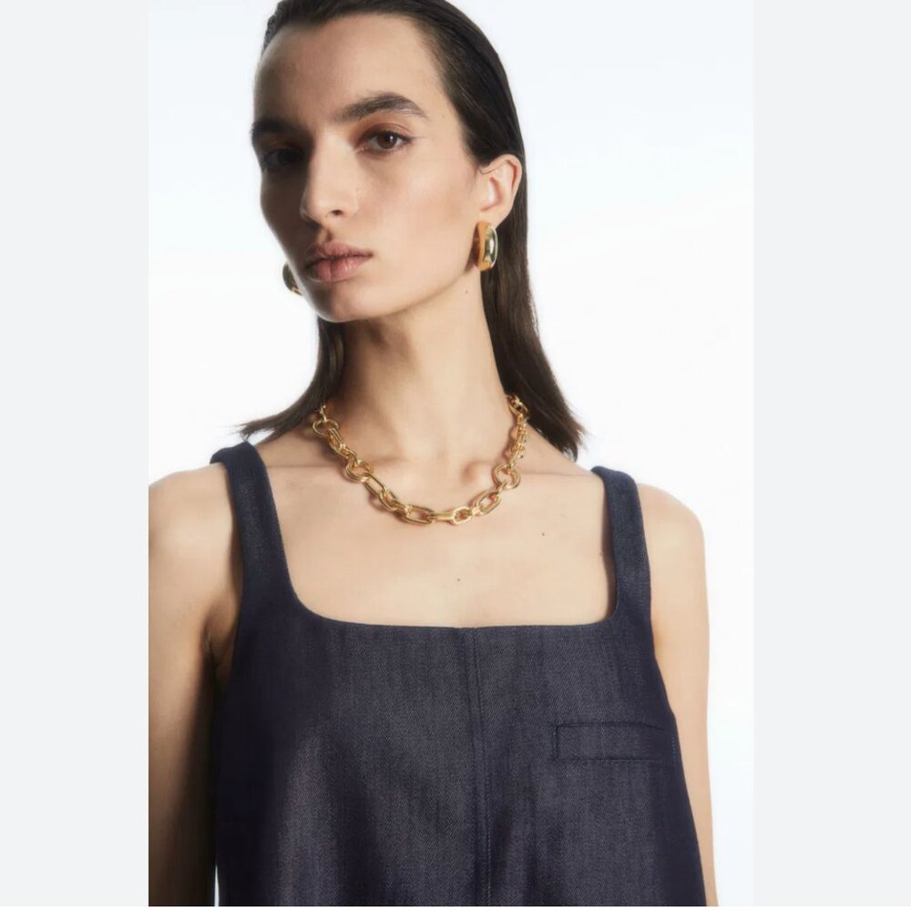 COS Denim Mini Dress - size 6 - Mini Shift Pinafore 60s Dark Wash NWT